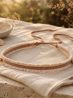 Large Tan Leather hippie  Belt with Elegant Design